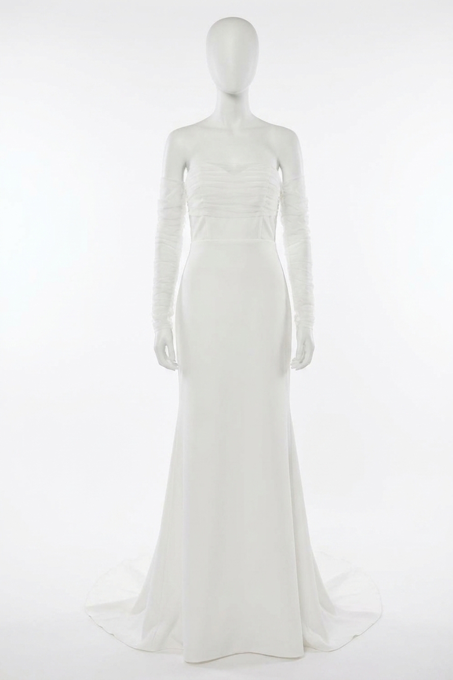NEW LULUS eternal bliss tulle off-the-shoulder bustier maxi dress in white